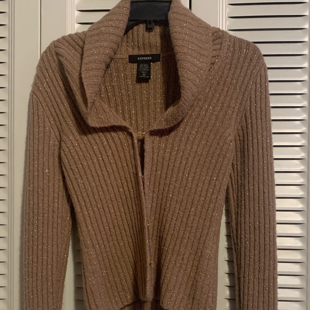 Express Women's Ribbed Tan Cardigan - Picture 2 of 2